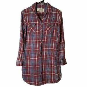 Ryan Michael Mini Dress Plaid Tabbed Sleeve Red Blue Small 100% Cotton‎ Western